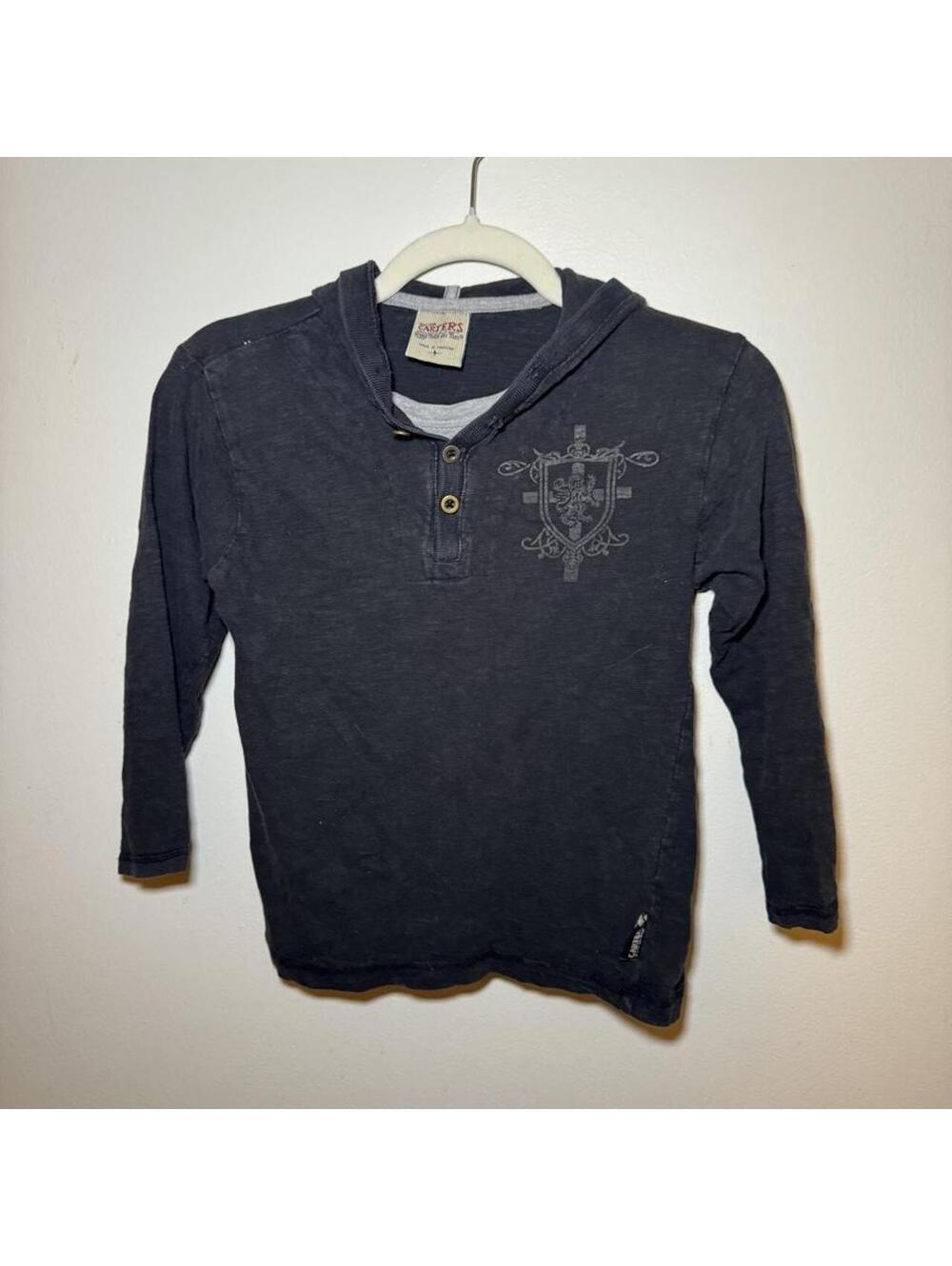 Carter's Boys Long Sleeve Henley Hoodie with Gray Shield Graphic
